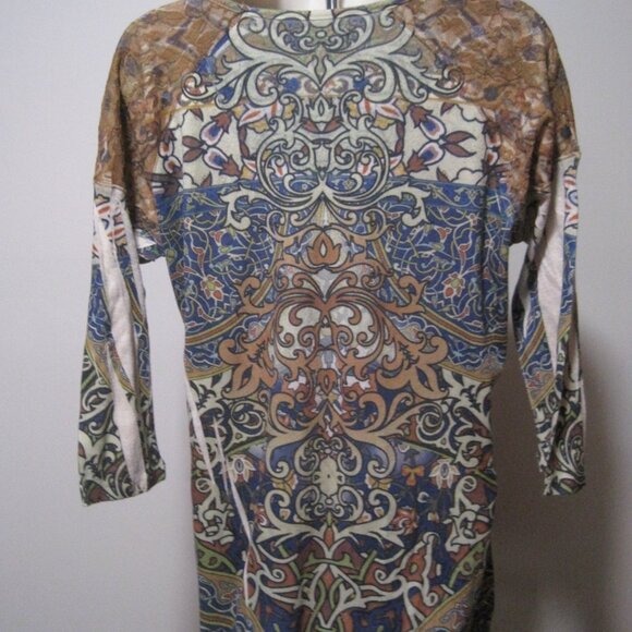 Live & Let Live Multi Color Boho Print Stretch Pullover 3/4 Sleeve Shirt Medium - Picture 4 of 5